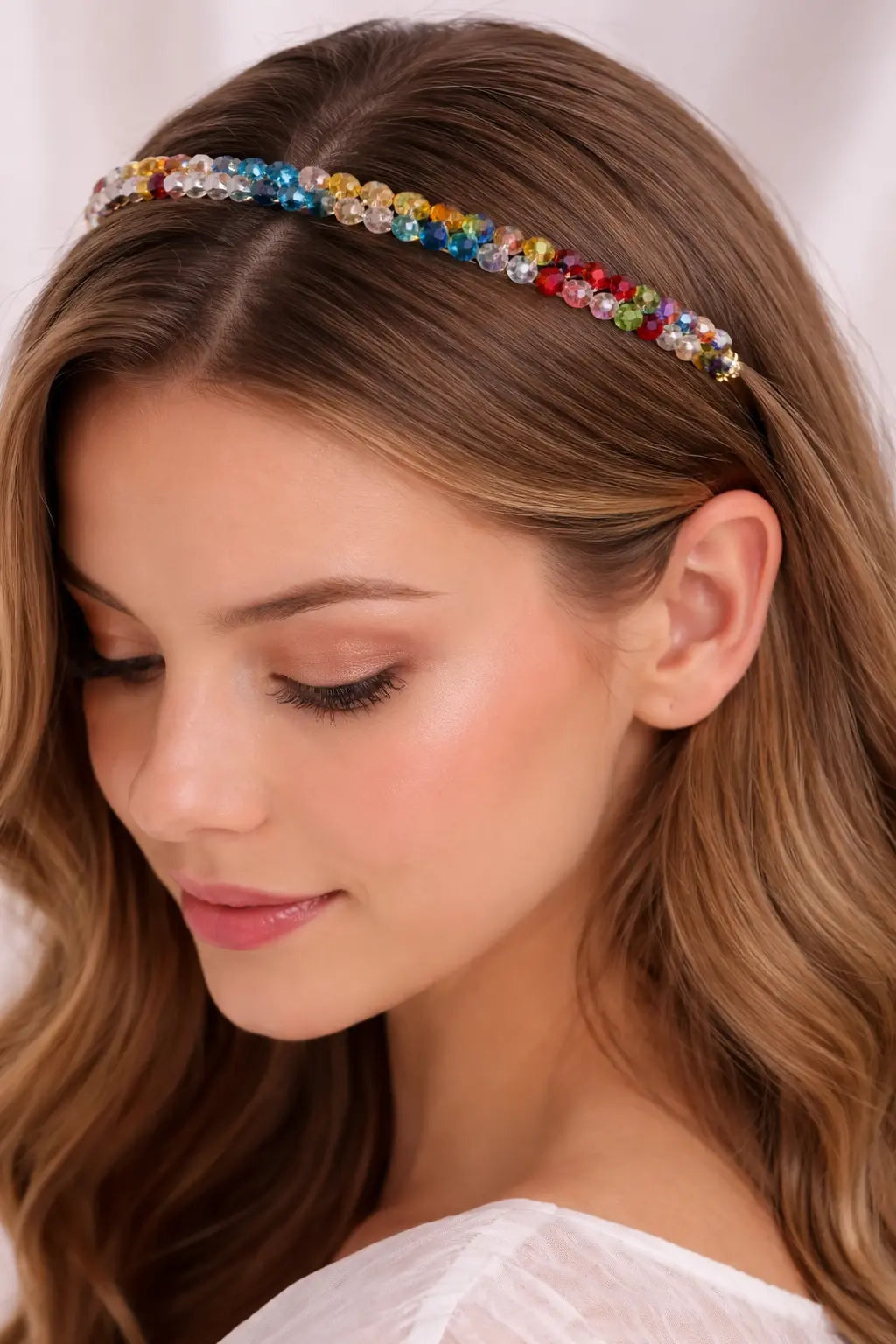 Zeneefa Multicolor Crystal Hair Band for Women – Elegant Party & Festive Headpiece