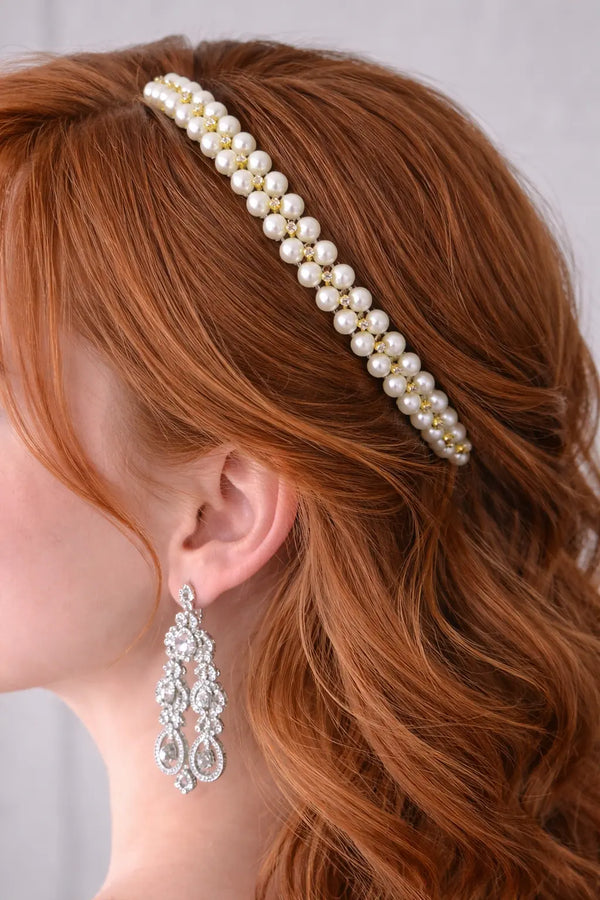 Zeneefa Pearl Crystal Hair Band for Women – Elegant Bridal & Party Hair Accessory