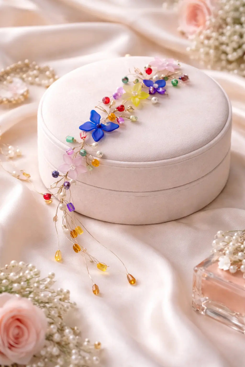 Zeneefa Elegant Red Floral Bridal Hair Vine – Crystal & Pearl Wedding Hair Accessory