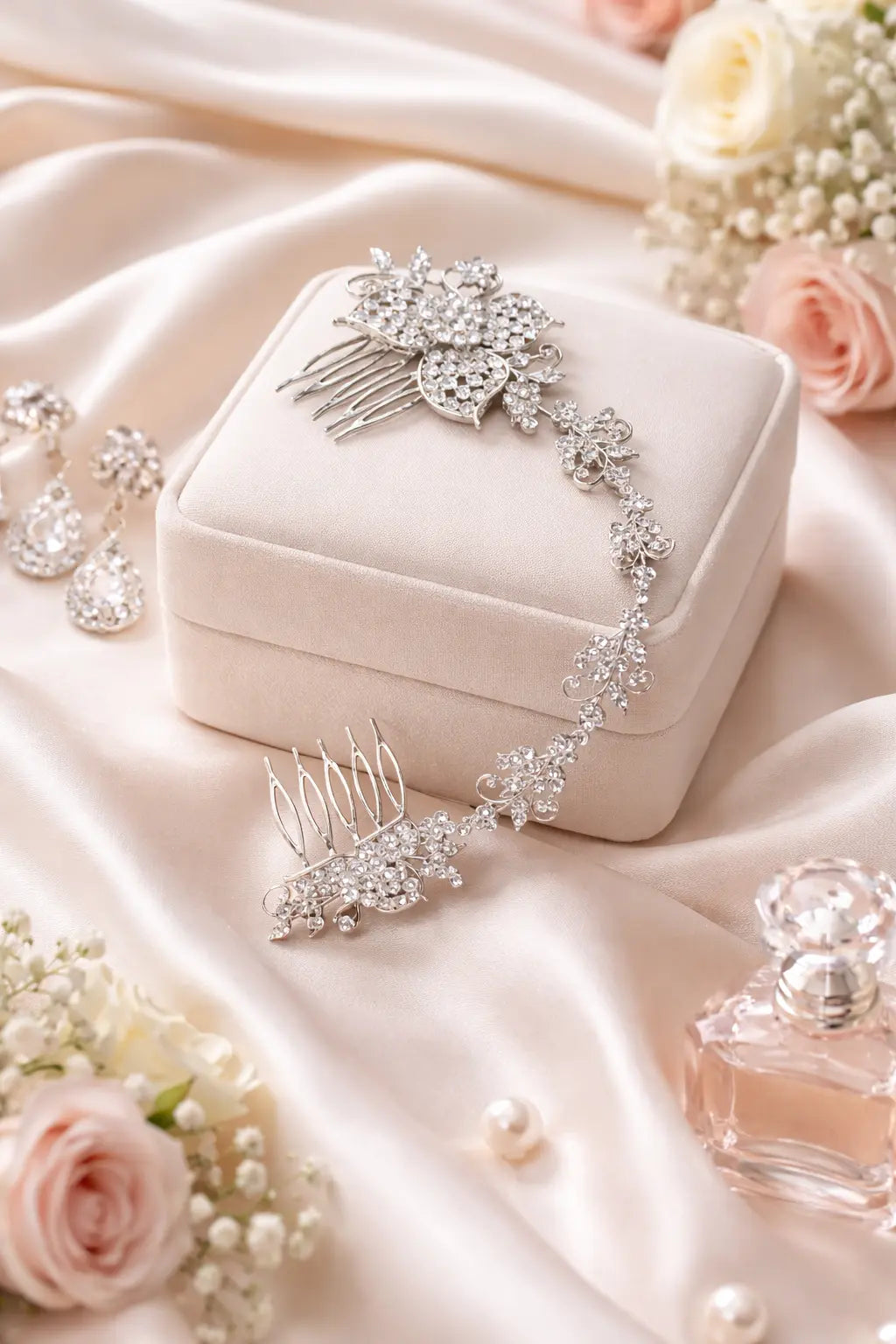 Zeneefa Crystal Floral Bridal Hair Comb – Silver Rhinestone Wedding Hair Accessory