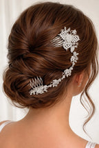 Zeneefa Crystal Floral Bridal Hair Comb – Silver Rhinestone Wedding Hair Accessory