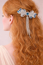 Zeneefa Royal Blue Crystal Bow Hair Clip – Elegant Rhinestone Bridal Hair Accessory