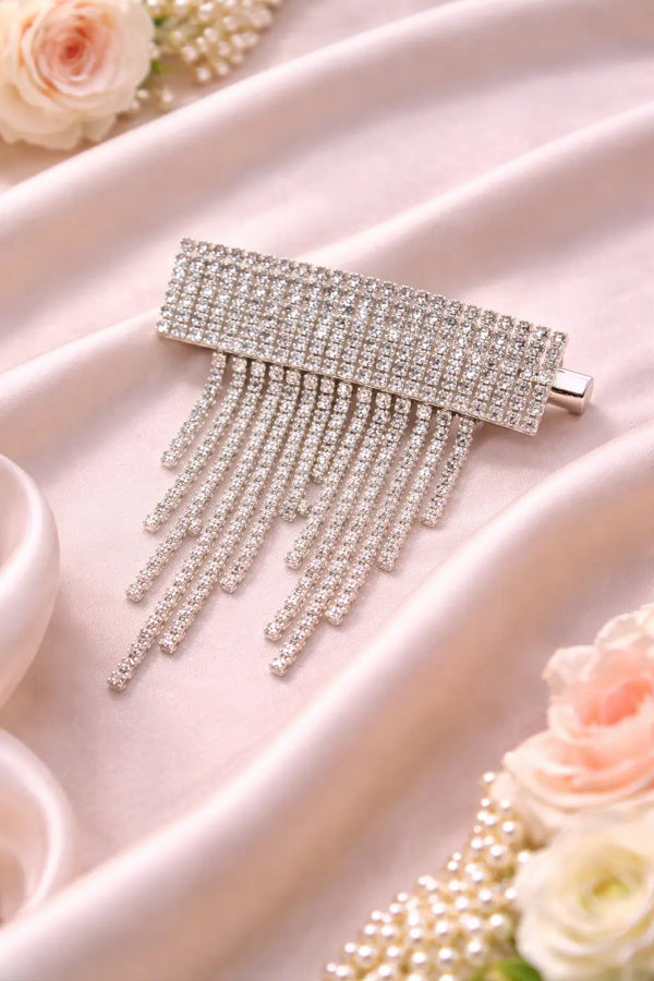 Zeneefa Rhinestone Tassel Hair Barrette – Luxury Crystal Bridal Hair Clip