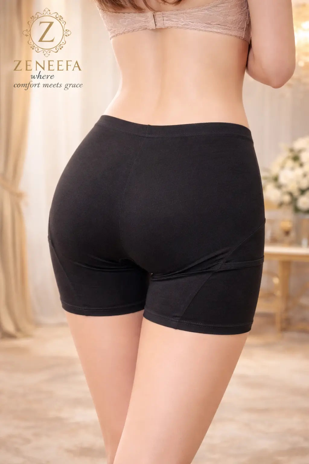 Zeneefa Premium Cotton Women’s Boxer Shorts – Soft Breathable Mid-Waist Comfortable Inner-wear (Skin, Black)