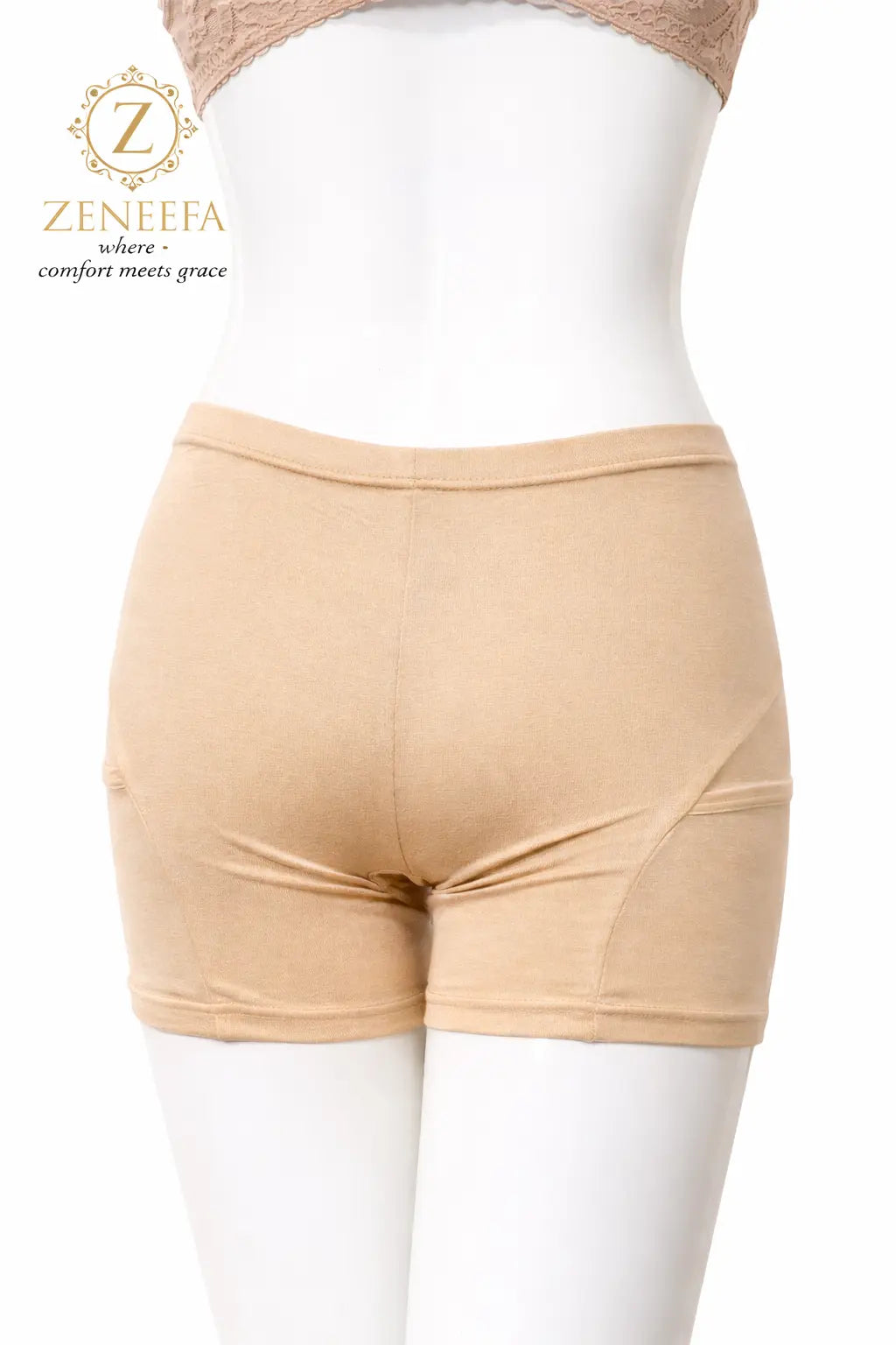 Zeneefa Premium Cotton Women’s Boxer Shorts – Soft Breathable Mid-Waist Comfortable Inner-wear (Skin, Black)