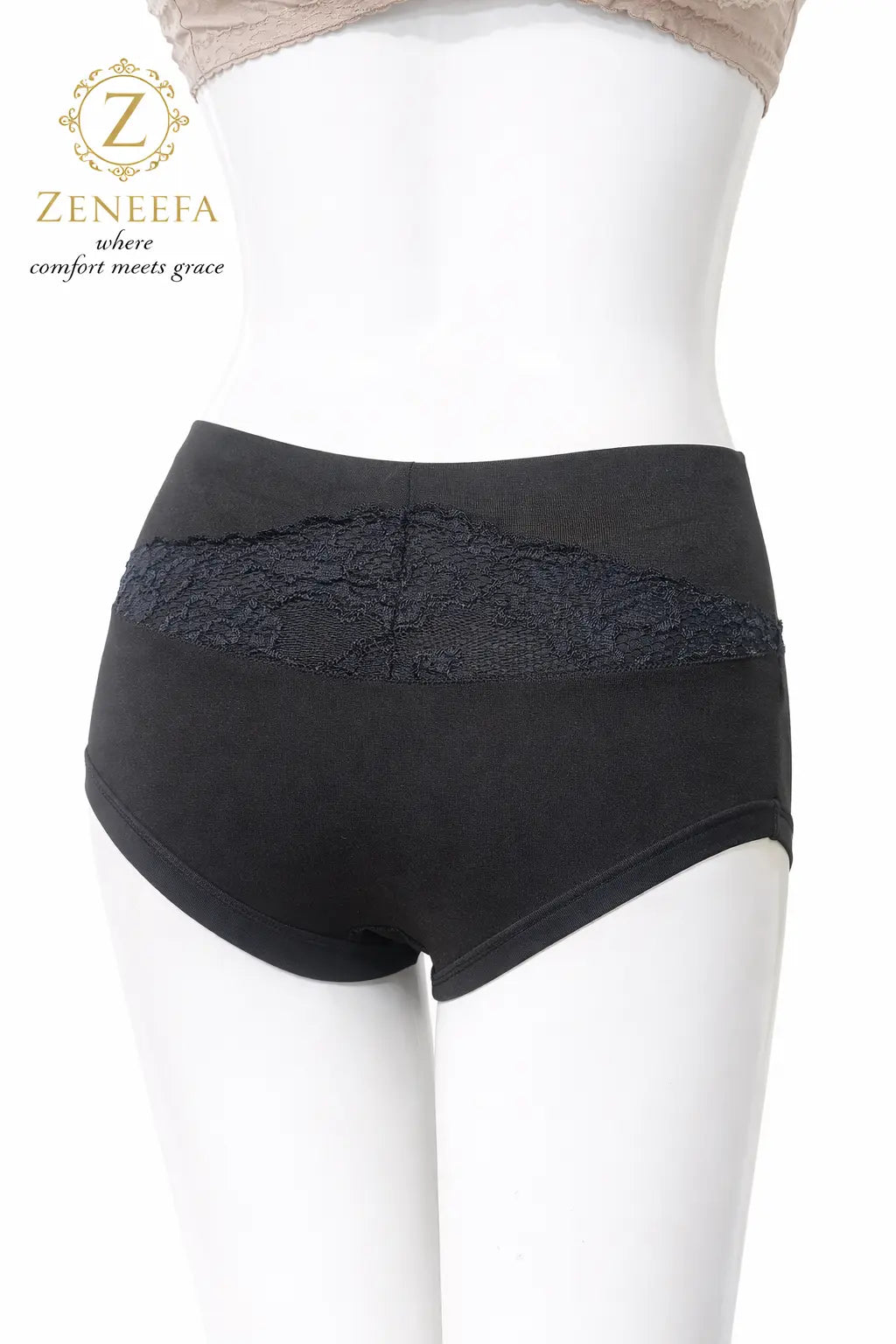 Zeneefa Front Net Cotton High-Waist Boyshort Panty – Breathable Lace Seamless Innerwear