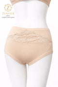 Zeneefa Front Net Cotton High-Waist Boyshort Panty – Breathable Lace Seamless Innerwear
