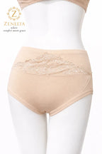 Zeneefa Front Net Cotton High-Waist Boyshort Panty – Breathable Lace Seamless Innerwear