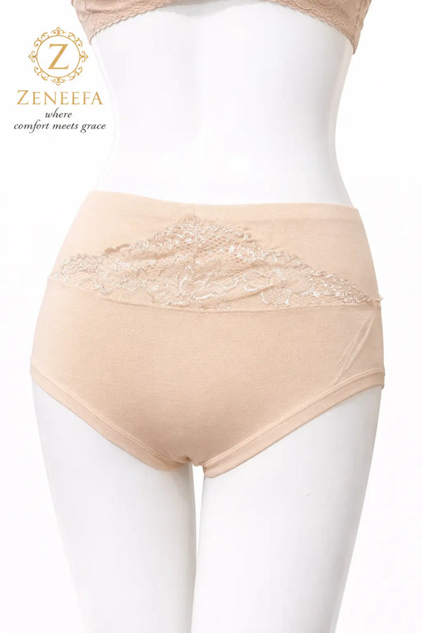 Zeneefa Front Net Cotton High-Waist Boyshort Panty – Breathable Lace Seamless Innerwear