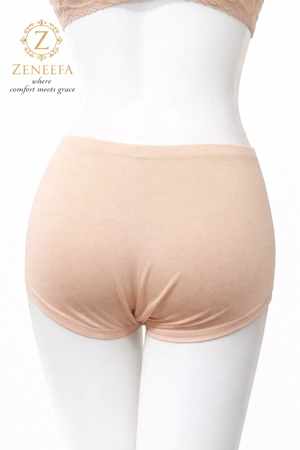 Zeneefa Front Net Cotton High-Waist Boyshort Panty – Breathable Lace Seamless Innerwear