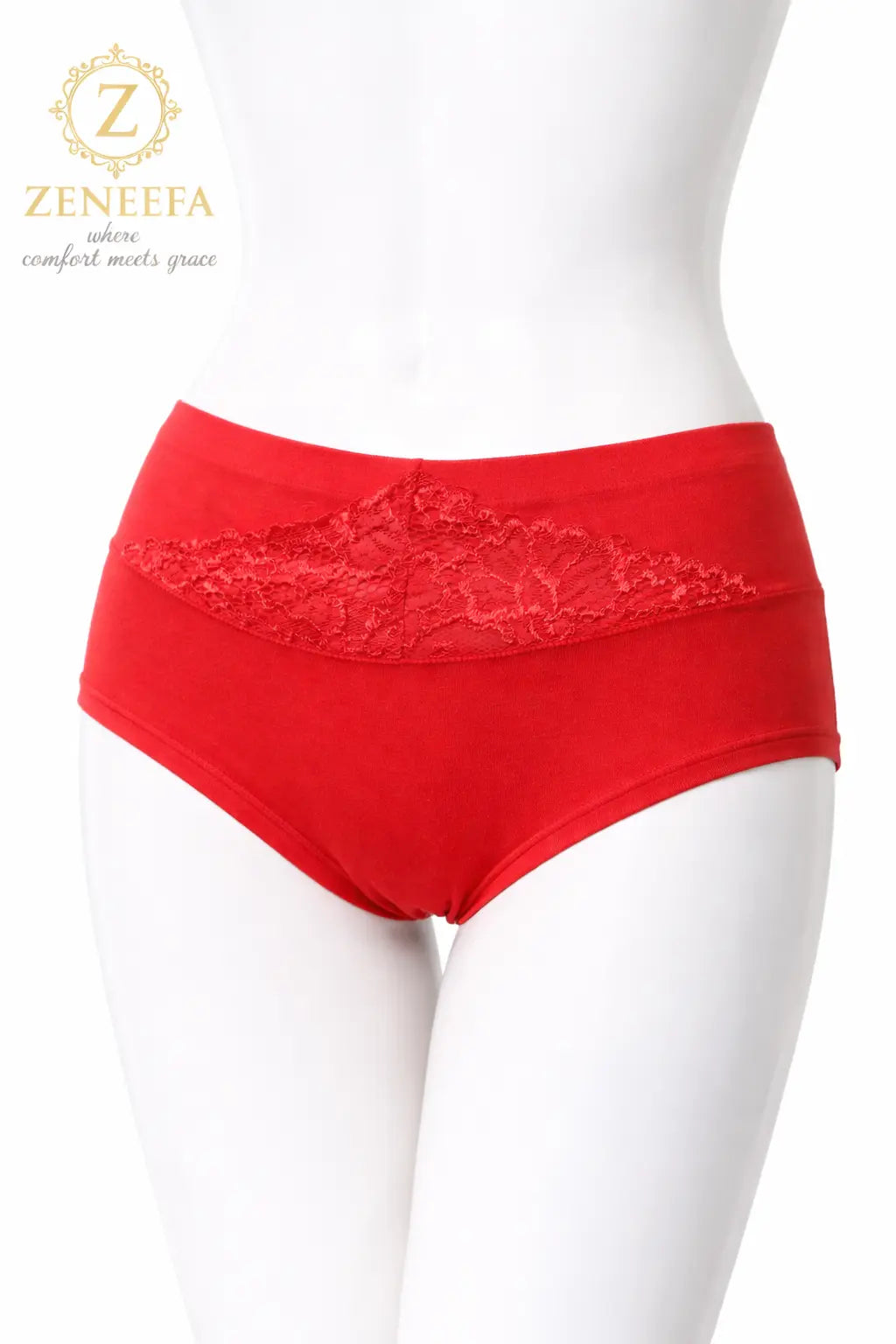 Zeneefa Front Net Cotton High-Waist Boyshort Panty – Breathable Lace Seamless Innerwear