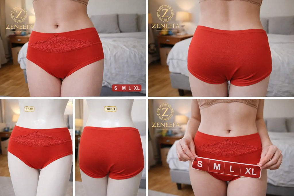 Zeneefa Front Net Cotton High-Waist Boyshort Panty – Breathable Lace Seamless Innerwear