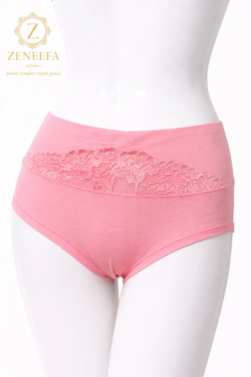 Zeneefa Front Net Cotton High-Waist Boyshort Panty – Breathable Lace Seamless Innerwear