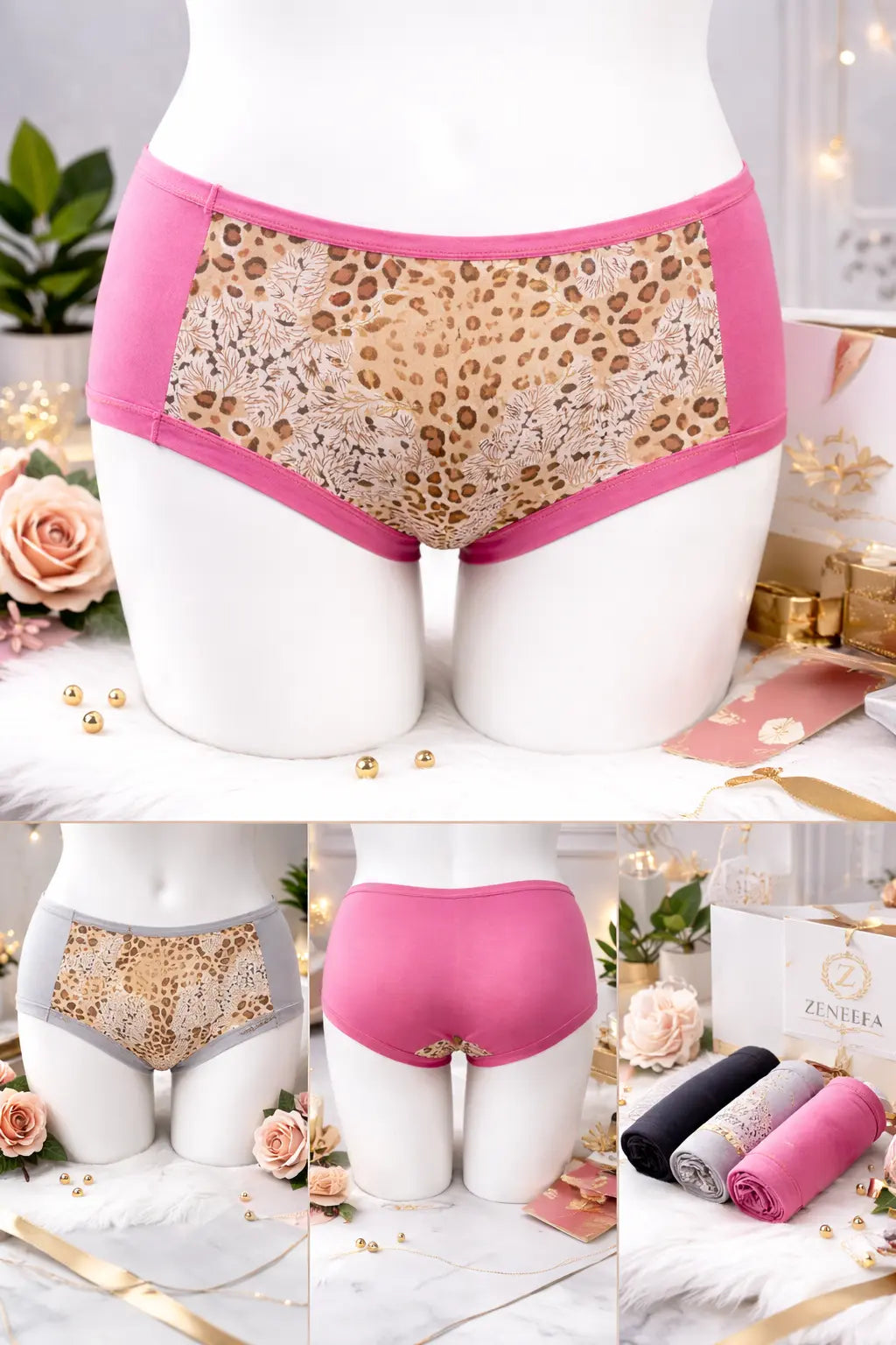 Zeneefa Tiger Print Cotton Panty – Soft Breathable Mid-Waist Comfortable Printed Inner-wear for Women