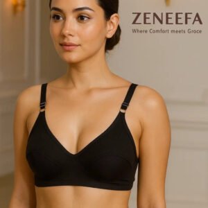 Zeneefa Essential Comfort Wire-Free Bra for Women – Everyday Support in Skin & Black | Where Comfort Meets Grace