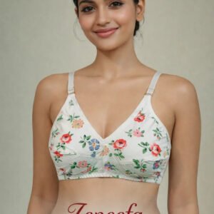 Zeneefa Floral Cotton Bra – White | Everyday Comfort Fit (B Cup)