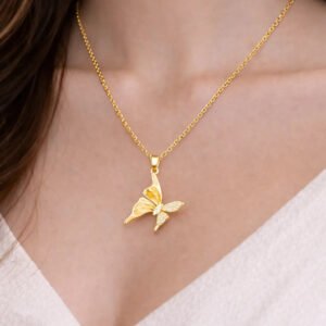 Zeneefa Butterfly Crystal Pendant Necklace for Women | Elegant Gold-Tone Jewelry