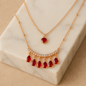 Zeneefa Royal Ruby Pendant & Necklace Set