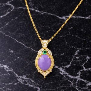 Zeneefa Oval Crystal Pendant Necklace for Women | Elegant Gold-Tone Jewelry