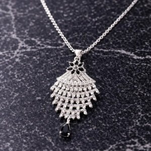 Zeneefa Crystal Tassel Pendant Necklace for Women | Elegant Silver Statement Jewelry