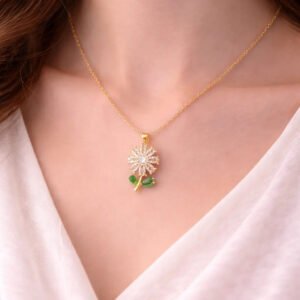 Zeneefa Floral Crystal Pendant Necklace for Women | Elegant Gold-Tone Jewelry