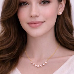 Zeneefa Pink Crystal Heart Necklace for Women | Elegant Gold-Tone Jewelry