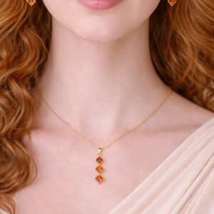 Zeneefa Orange Crystal Drop Pendant Necklace for Women | Elegant Gold-Tone Jewelry