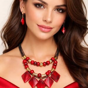 Zeneefa Statement Beaded Necklace Set for Women | Bold Crystal & Gold-Tone Jewelry