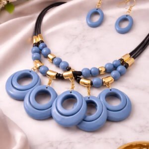 Zeneefa Blue Statement Beaded Necklace Set for Women | Modern Gold-Tone Jewelry
