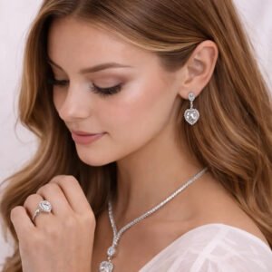 Zeneefa Luxury Heart Crystal Bridal Jewelry Set | Necklace, Earrings & Ring for Women
