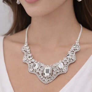 Zeneefa Luxury Crystal Statement Necklace Set for Women | Bridal & Formal Jewelry