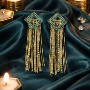 Zeneefa Luxury Green Crystal Tassel Earrings for Women | Statement Party Jewelry