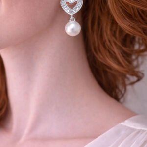 Zeneefa Heart Pearl Drop Earrings – Elegant Silver-Tone Jewelry for Women
