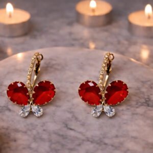 Zeneefa Butterfly Crystal Drop Earrings – Elegant Red & Blue Stone Jewelry for Women
