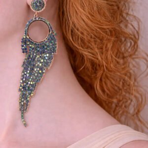 Zeneefa Glitter Fringe Statement Earrings – Luxury Long Crystal Drop Earrings for Women