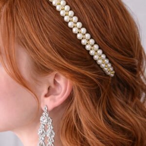 Zeneefa Pearl Crystal Hair Band for Women – Elegant Bridal & Party Hair Accessory