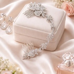 Zeneefa Crystal Floral Bridal Hair Comb – Silver Rhinestone Wedding Hair Accessory