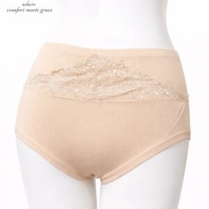 Zeneefa Front Net Cotton High-Waist Boyshort Panty – Breathable Lace Seamless Innerwear